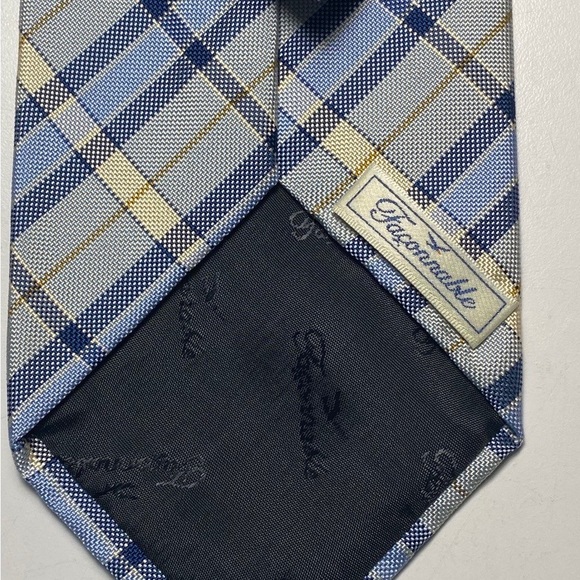 Faconnable Silk Textured Tie Blue Silver Geometric 59L Neck Luxury - Picture 7 of 7